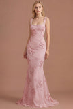 Yellow Beaded Floral Mermaid Appliqued Long Prom Dress