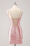 Red Corset Boning Tight Short Prom Dress with Sequins