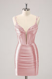 Red Corset Boning Tight Short Prom Dress with Sequins