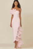 White Sheath Ruffled Long Rehearsal Dinner Dress
