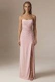 Sparkly Beaded Ivory Mermaid Strapless Maxi Wedding Reception Dress with Slit