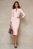 Ivory Pencil V-Neck Midi Work Dress with Slit