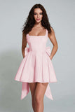 Ivory Thick Straps A Line Little White Dress with Bow