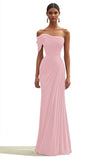 One Shoulder Dark Green Pleated Sheath Maxi Formal Dress