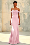 Chiffon Purple Off the Shoulder Sheath Pleated Formal Dress