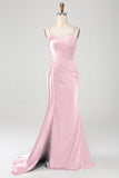 Mermaid Navy Spaghetti Straps Long Prom Dress With Slit