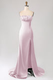 Dark Green Sheath Spaghetti Straps Long Prom Dress With Slit