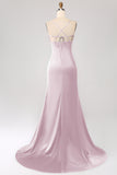 Dark Green Sheath Spaghetti Straps Long Prom Dress With Slit