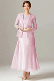 Dusty Rose A-Line Maxi Mother of the Bride Dress with Lace Jacket