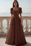 White Lace Square Neck A Line Long Wedding Reception Dress