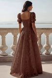 White Lace Square Neck A Line Long Wedding Reception Dress