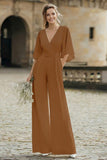 Ivory V-Neck Half Sleeves Wedding Jumpsuits with Pockets