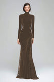 Black Mermaid Velvet High Neck Maxi Holiday Party Dress with Lace