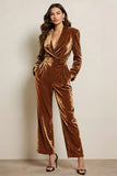 Green Long Sleeves Peak Lape Prom Jumpsuits with Pockets