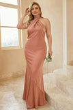 Mermaid Brown Halter Bridesmaid Dress