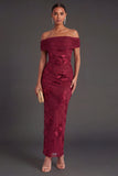 Blue Floral Sheath Appliqued Long Wedding Guest Dress