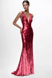 Sparkly Silver V-Neck Mermaid Sequined Formal Dress
