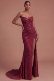 Sweetheart Beaded Mermaid Ruched Long Prom Dress with Slit