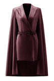 White Satin Peak Lapel Short Work Blazer Dress with Cape