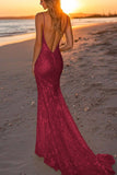 Sparkly Silver Spaghetti Straps Mermaid Sequined Formal Dress