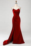 Mermaid Navy Spaghetti Straps Long Prom Dress With Slit
