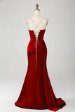 Mermaid Navy Spaghetti Straps Long Prom Dress With Slit