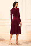 Dark Green Velvet A Line Midi Glitter Holiday Party Dress with Sleeves