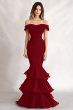 Black Ruffled Mermaid Off the Shoulder Long Formal Dress