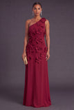 Yellow Floral One Shoulder Sheath Long Formal Dress