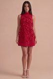 A Line Hot Pink Floral Appliqued Short Cocktail Dress