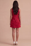 A Line Hot Pink Floral Appliqued Short Cocktail Dress