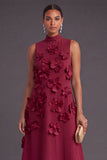 Blue Floral High Neck A Line Long Formal Dress