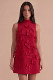 A Line Hot Pink Floral Appliqued Short Cocktail Dress