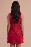 A Line Hot Pink Floral Appliqued Short Cocktail Dress