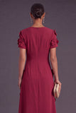 Blue Floral A Line Round Neck Long Formal Dress with Sleeves