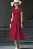 Daffodil A Line Bateau Neck Midi Satin Work Dress