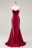 Red Sparkly Sweetheart Mermaid Long Prom Dress with Sequins