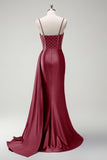 Royal Blue Spaghetti Straps Corset Mermaid Satin Prom Dress with Side Cape