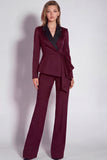 Long Sleeves Burgundy 2 Piece Notched Lapel Business Suits with Drape