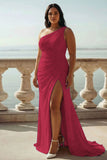 Champagne Chiffon Ruched One Shoulder Beach Maxi Engagement Dress with Slit