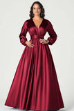 Grey Blue Satin A-Line Mother of the Bride Dress with Long Sleeves