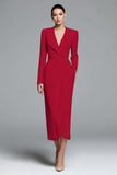 Simple Ivory Sheath Satin V-Neck Long Sleeves Work Dress