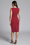 Navy Bodycon Satin V-Neck Midi Work Dress