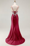 Sparkly Blush Corset Mermaid Sequins Maxi Prom Dress with Slit