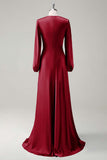 Sage Long Sleeves Satin A-Line Bridesmaid Dress