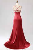 Dark Green Sheath Spaghetti Straps Long Prom Dress With Slit