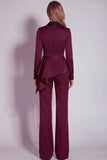 Long Sleeves Burgundy 2 Piece Notched Lapel Business Suits with Drape