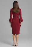 Navy Satin Bodycon V-Neck Midi Work Dress
