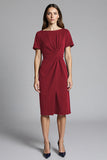Navy Ruched Bodycon Midi Satin Work Dress