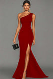 Simple Dark Green One Shoulder Mermaid Long Formal Dress with Slit